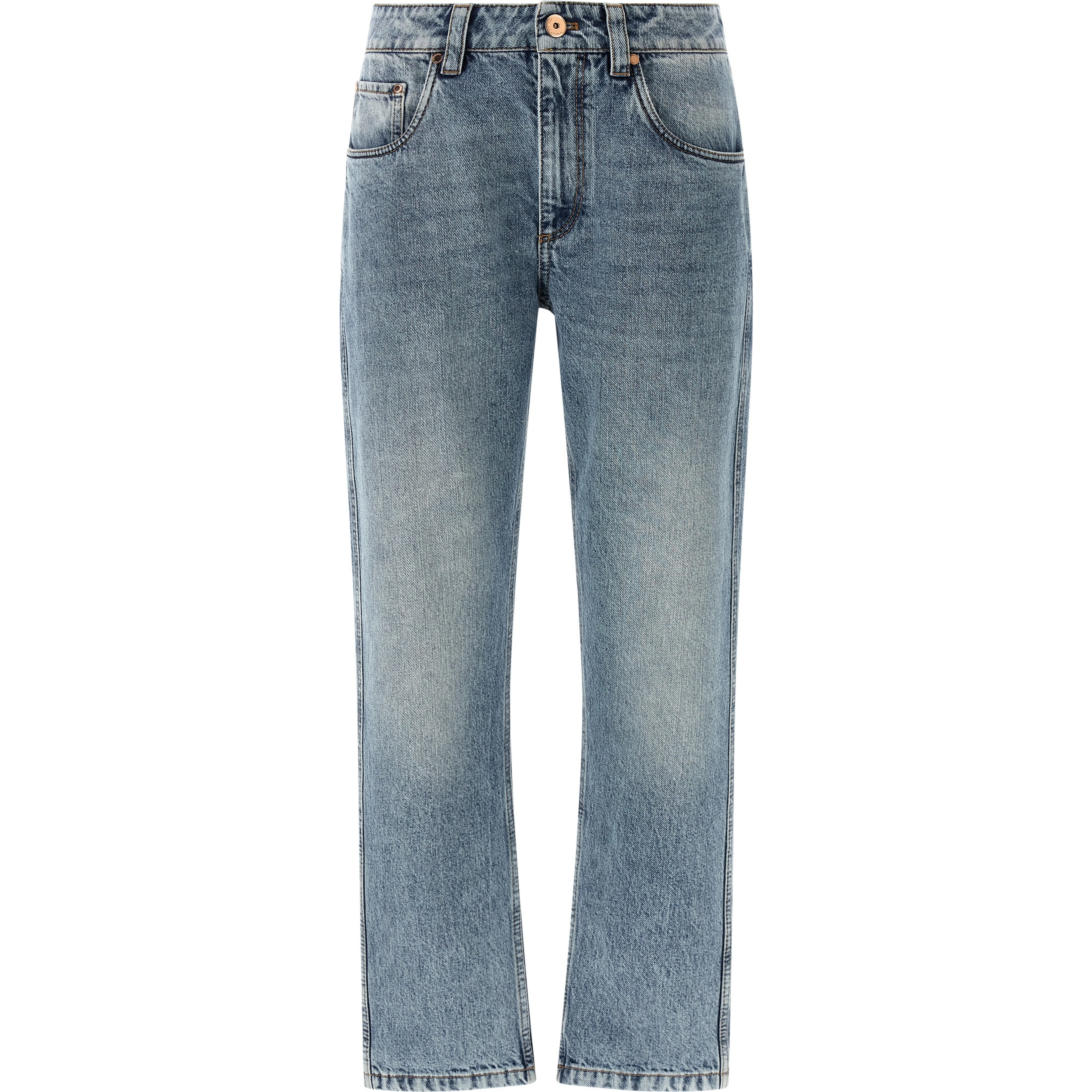 Blue Cotton Straight-Leg Jeans