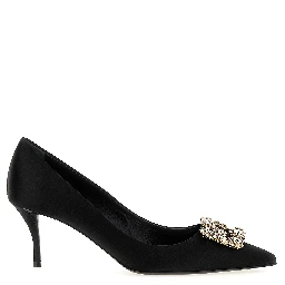 Black Viscose Mid Heel Pumps