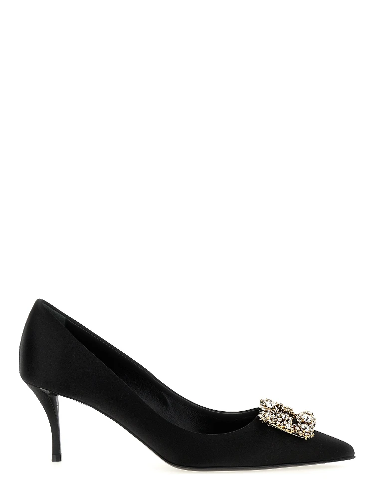 Black Viscose Mid Heel Pumps