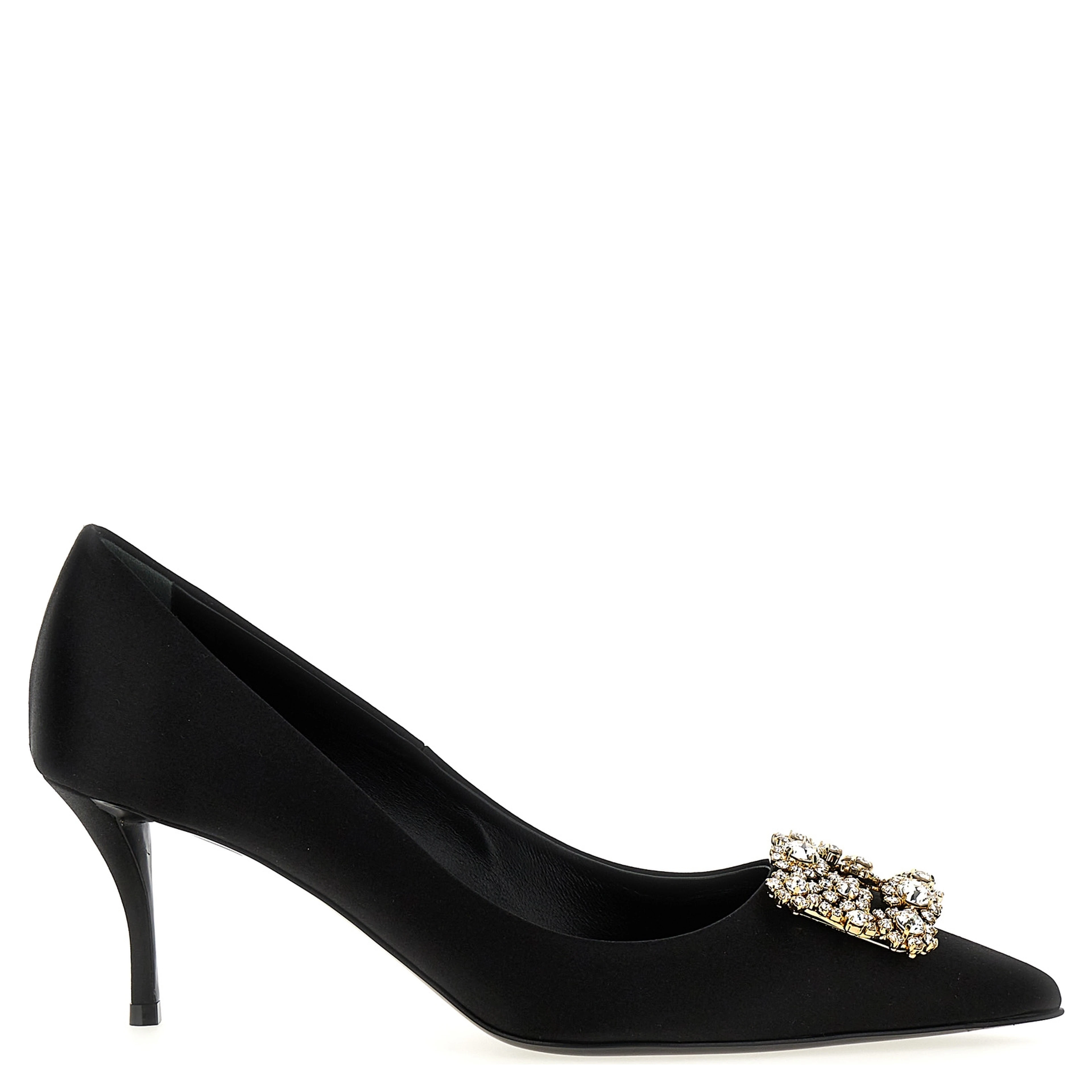 Black Viscose Mid Heel Pumps