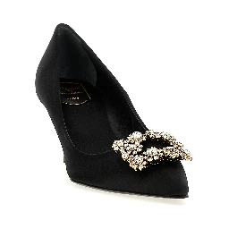 Black Viscose Mid Heel Pumps