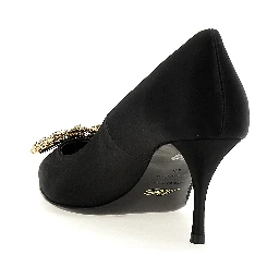 Black Viscose Mid Heel Pumps