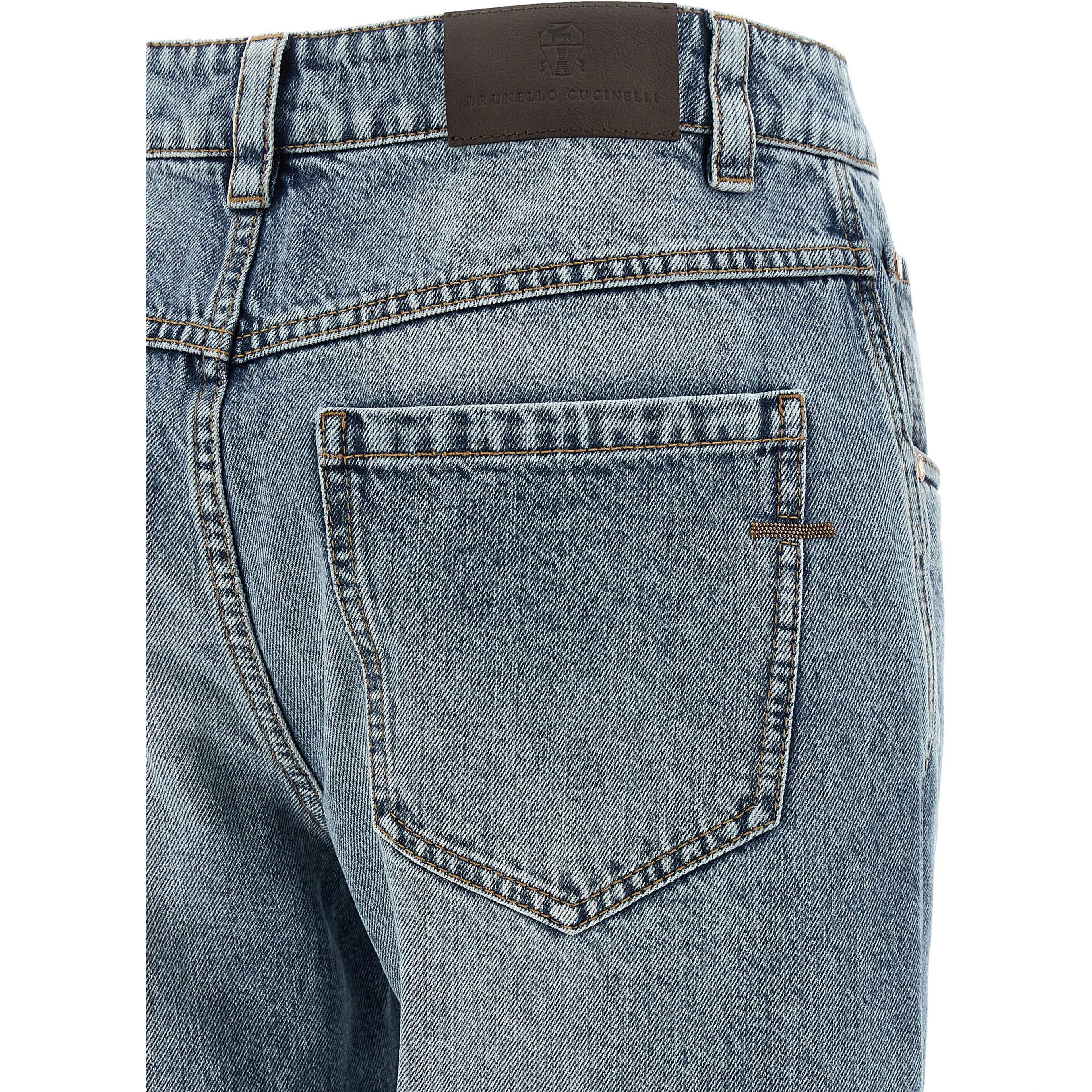 Blue Cotton Straight-Leg Jeans