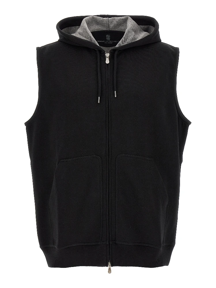 Black Cotton Sleeveless Jacket