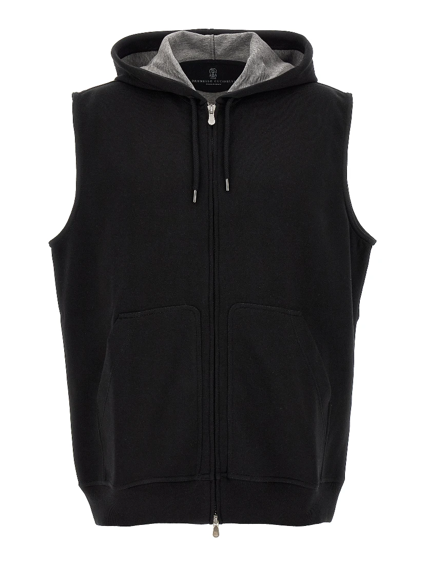 Black Cotton Sleeveless Jacket