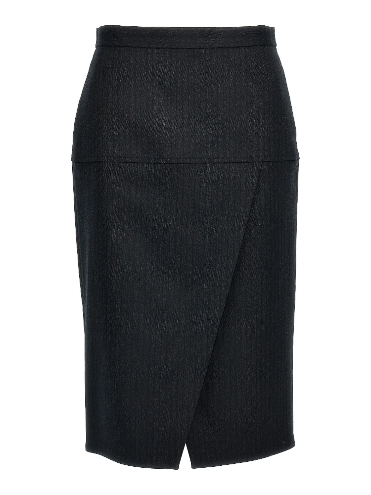 Gray Virgin Wool Midi Skirt