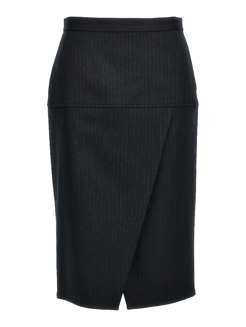 Gray Virgin Wool Midi Skirt