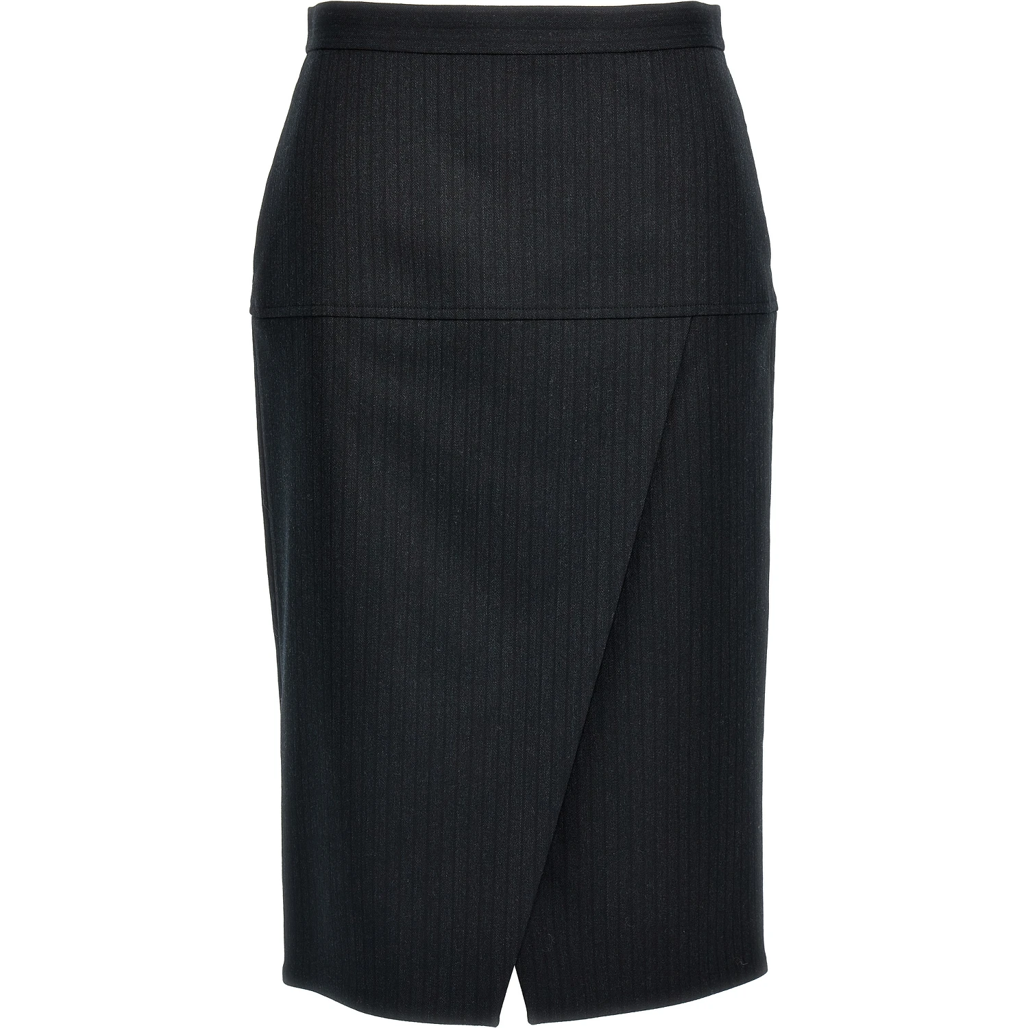 Gray Virgin Wool Midi Skirt