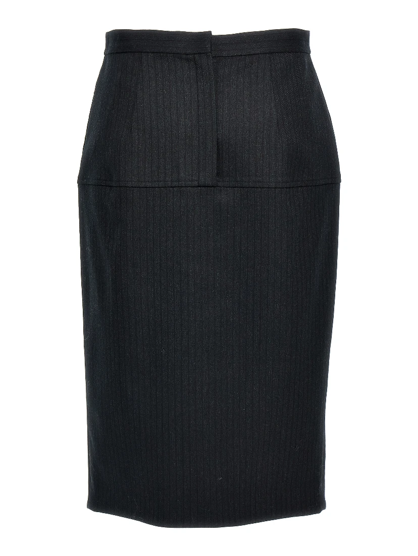 Gray Virgin Wool Midi Skirt