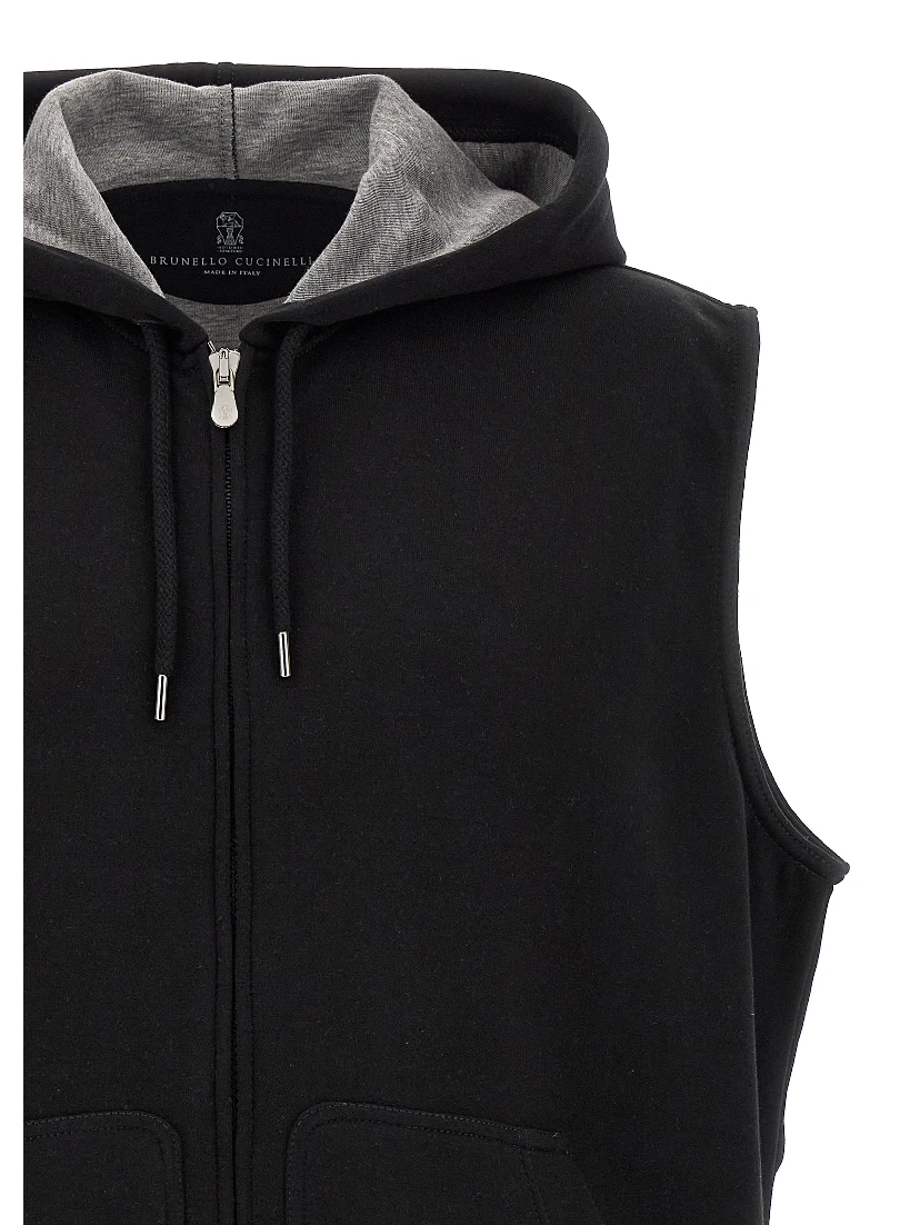 Black Cotton Sleeveless Jacket