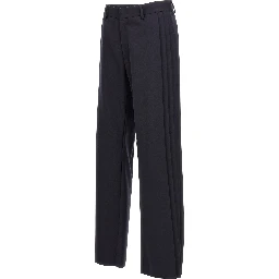 Blue Polyester Casual Pants