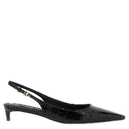 Black Calfskin Mid Heel Pumps