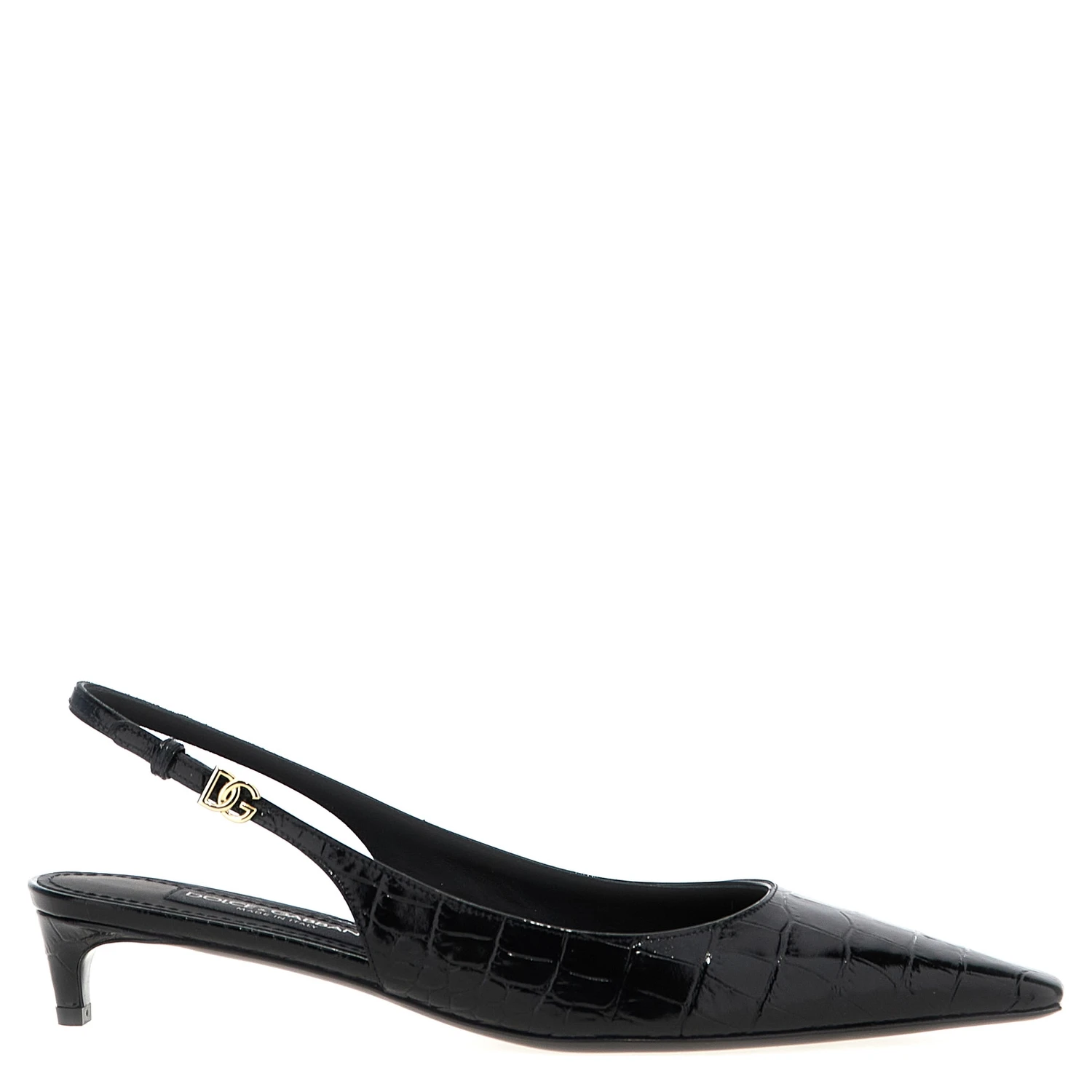 Black Calfskin Mid Heel Pumps