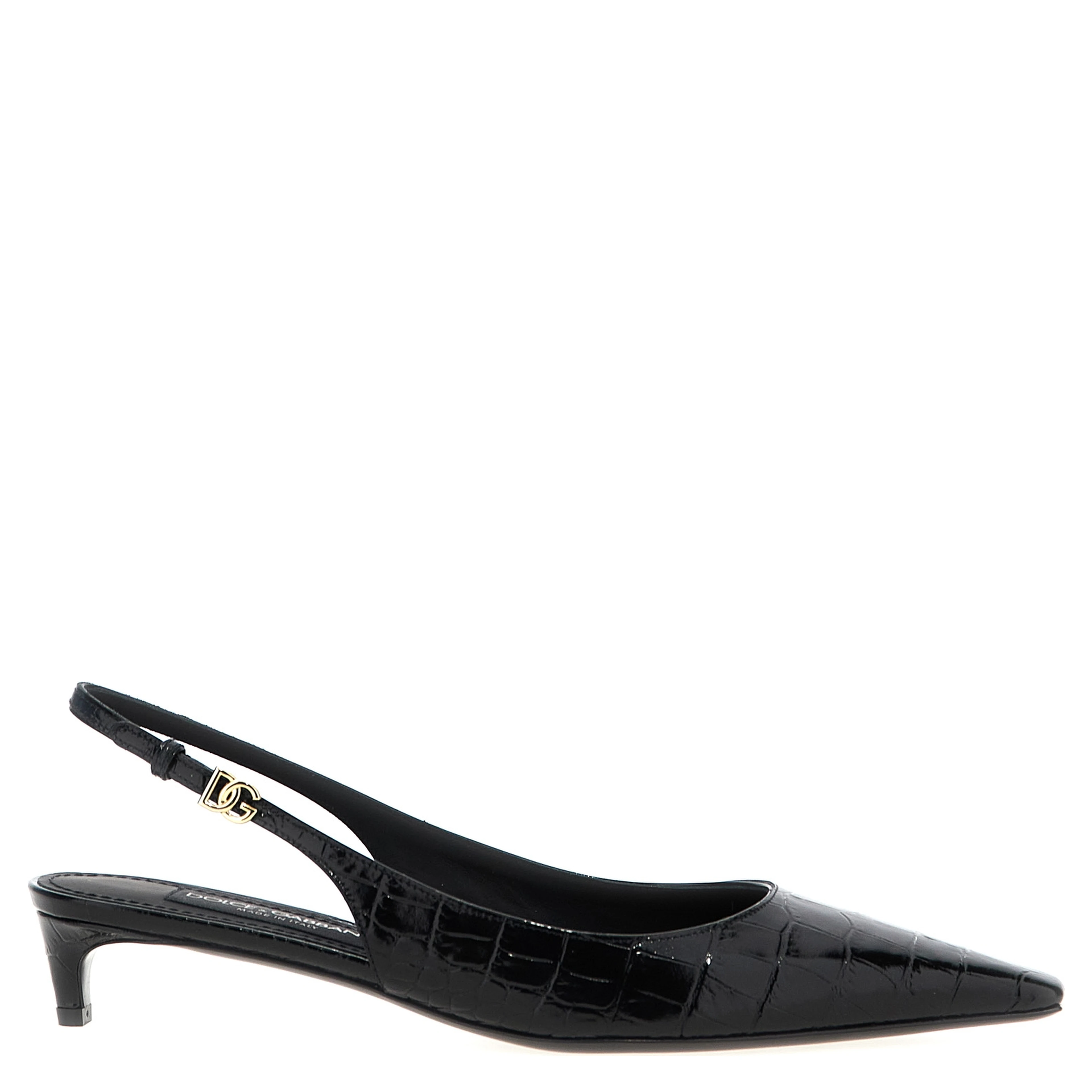 Black Calfskin Mid Heel Pumps