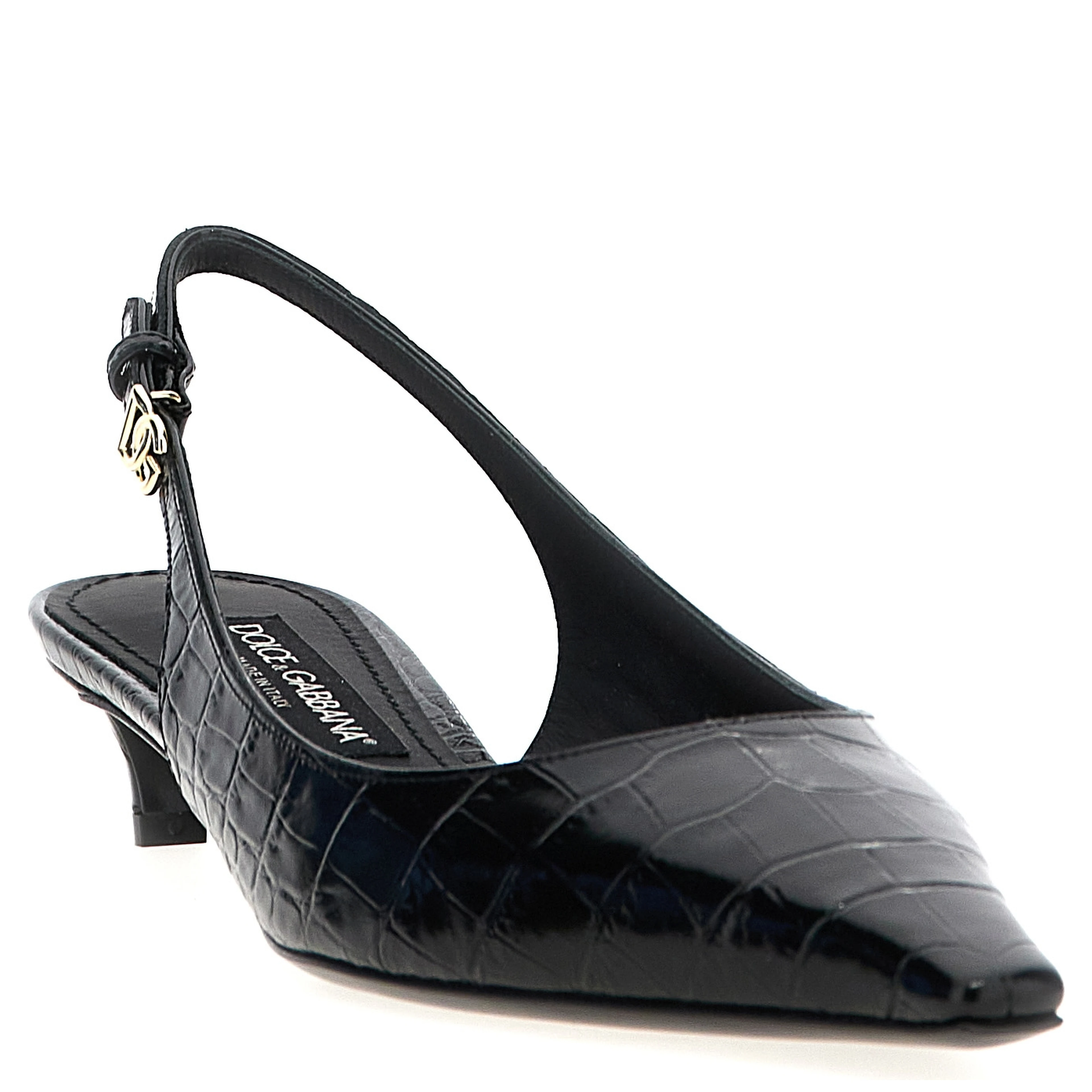 Black Calfskin Mid Heel Pumps