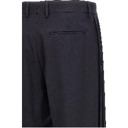 Blue Polyester Casual Pants