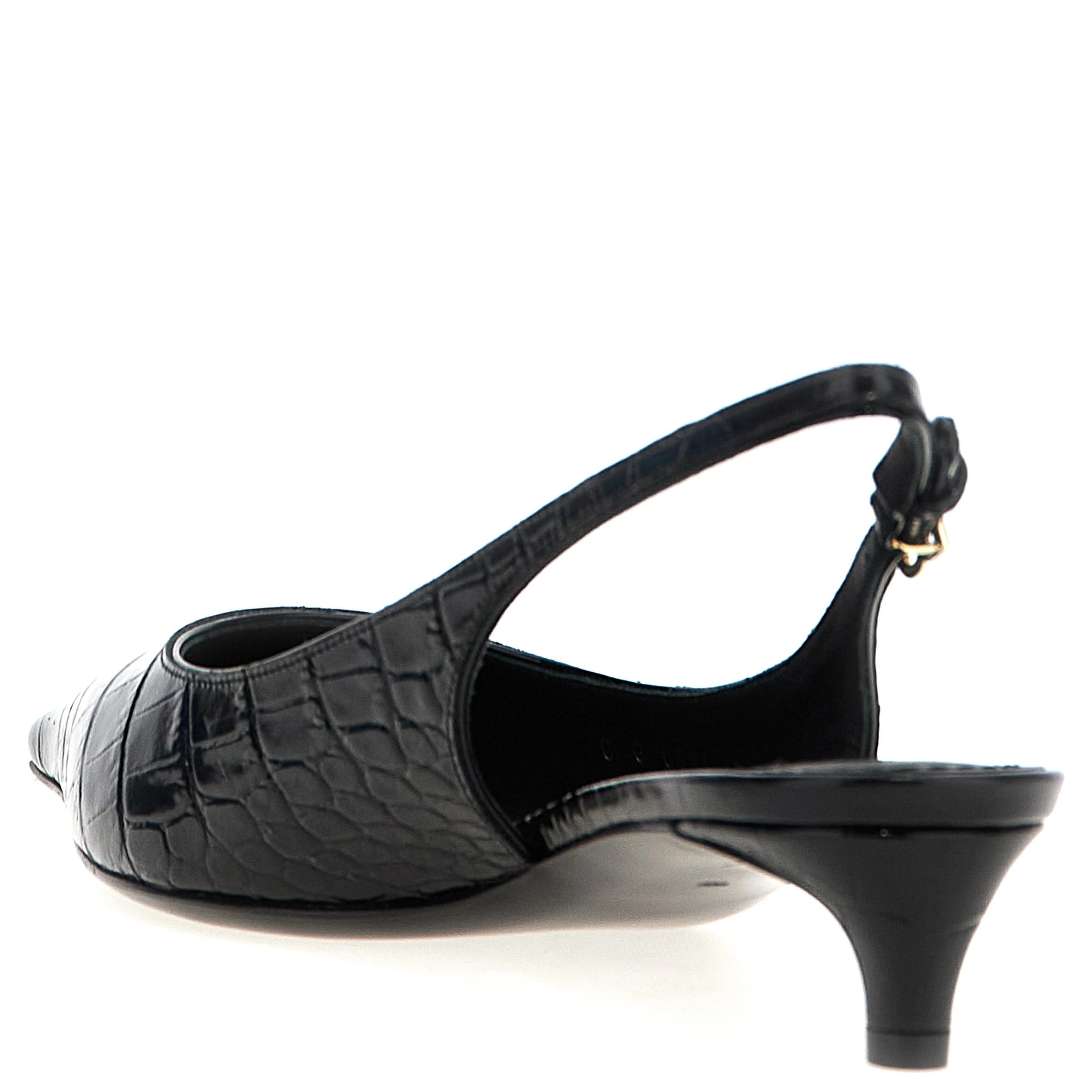 Black Calfskin Mid Heel Pumps