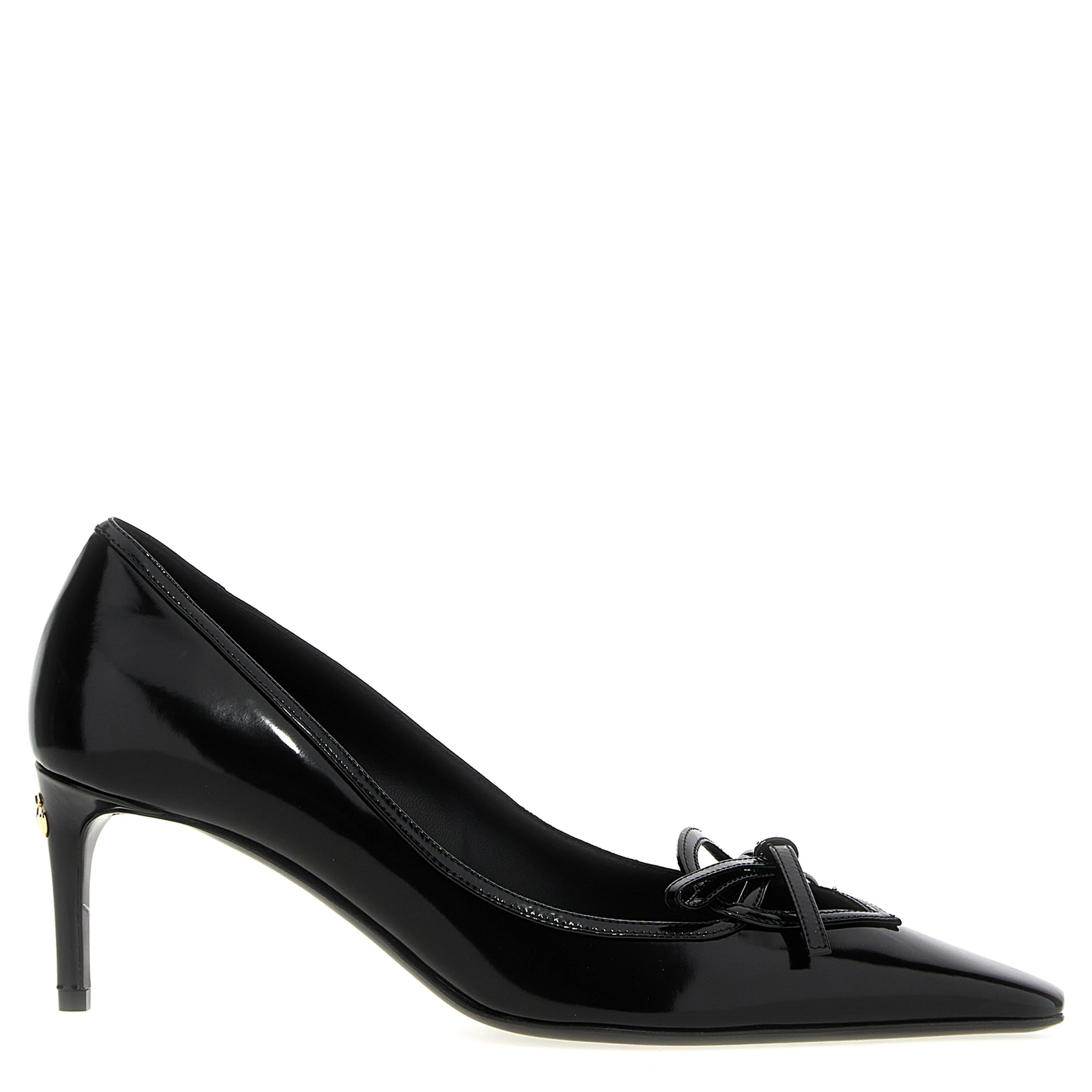 Black Calfskin Mid Heel Pumps