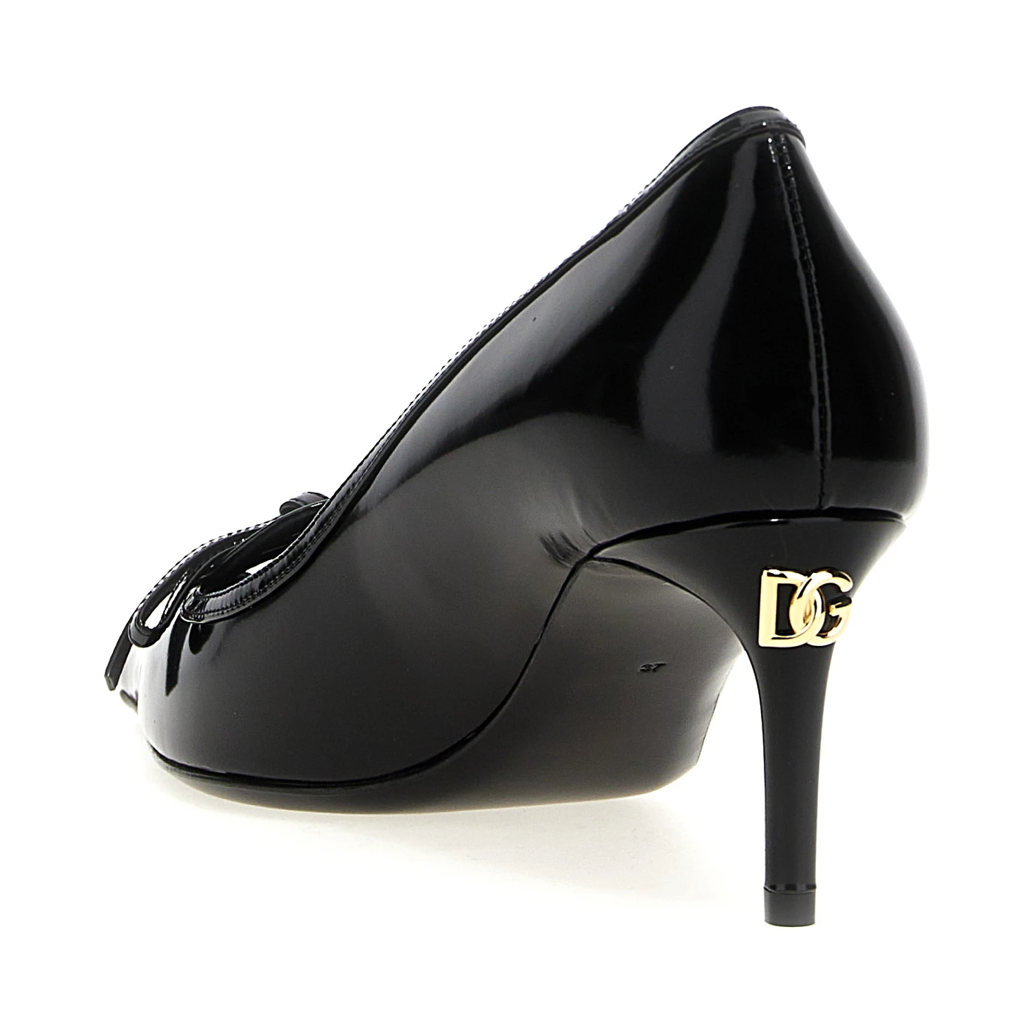Black Calfskin Mid Heel Pumps