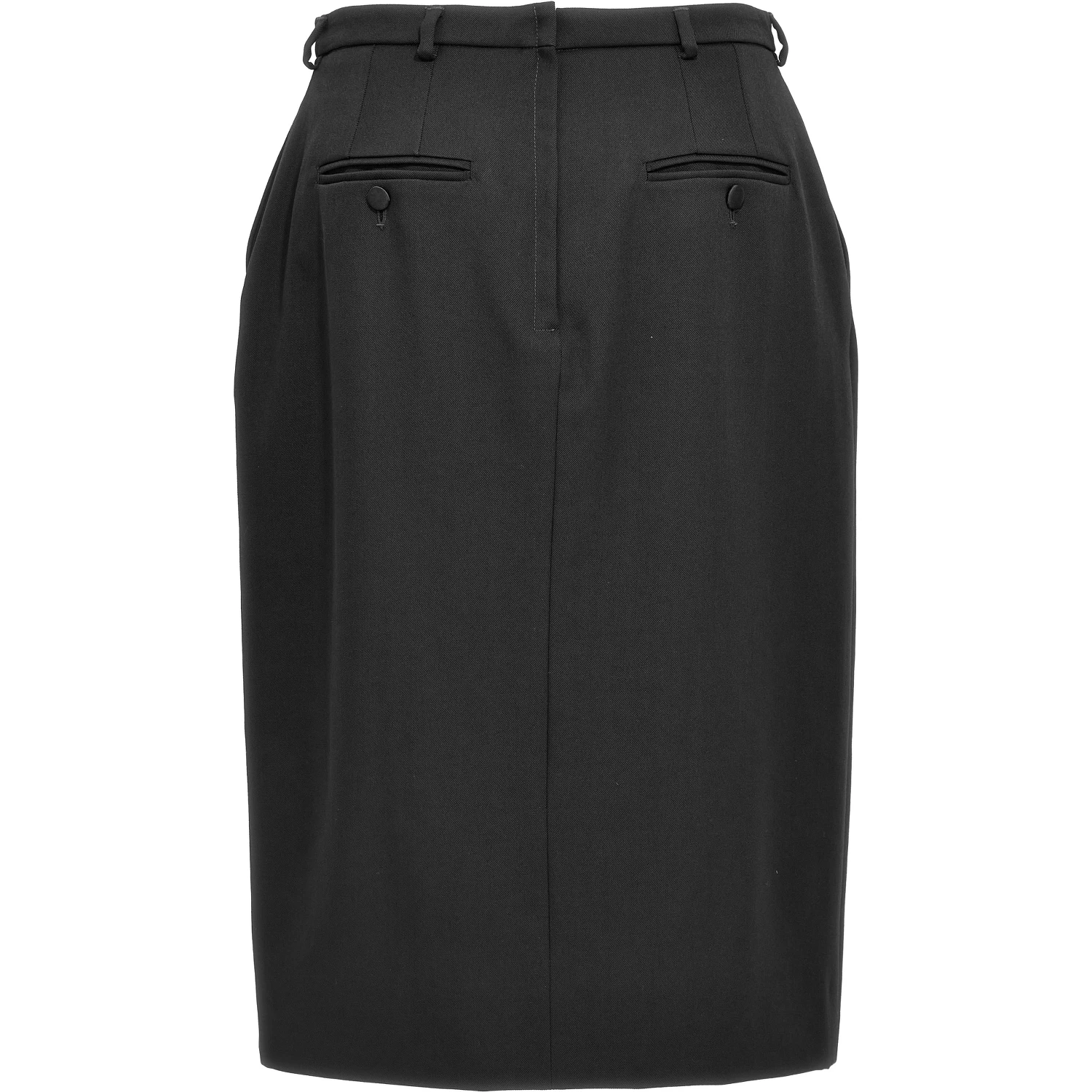 Black Virgin Wool Midi Skirt