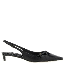 Black Lamb Leather Mid Heel Pumps