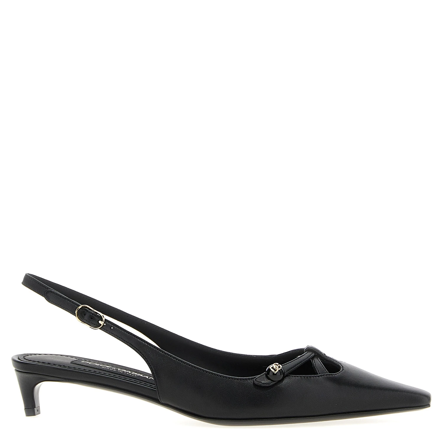 Black Lamb Leather Mid Heel Pumps