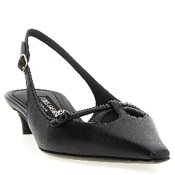 Black Lamb Leather Mid Heel Pumps