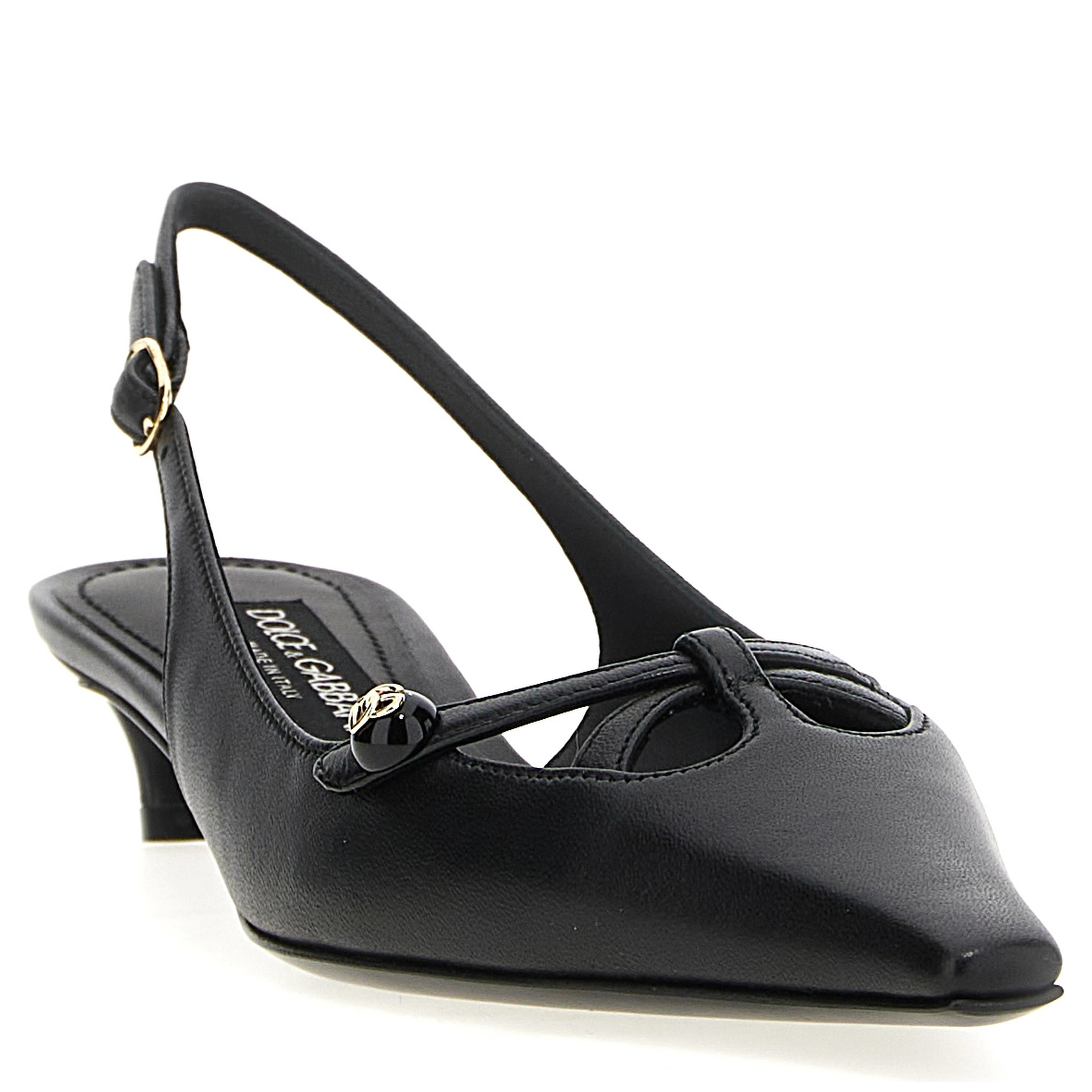 Black Lamb Leather Mid Heel Pumps