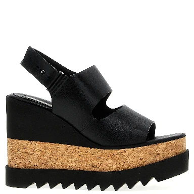 Black Polyester Wedge Sandals