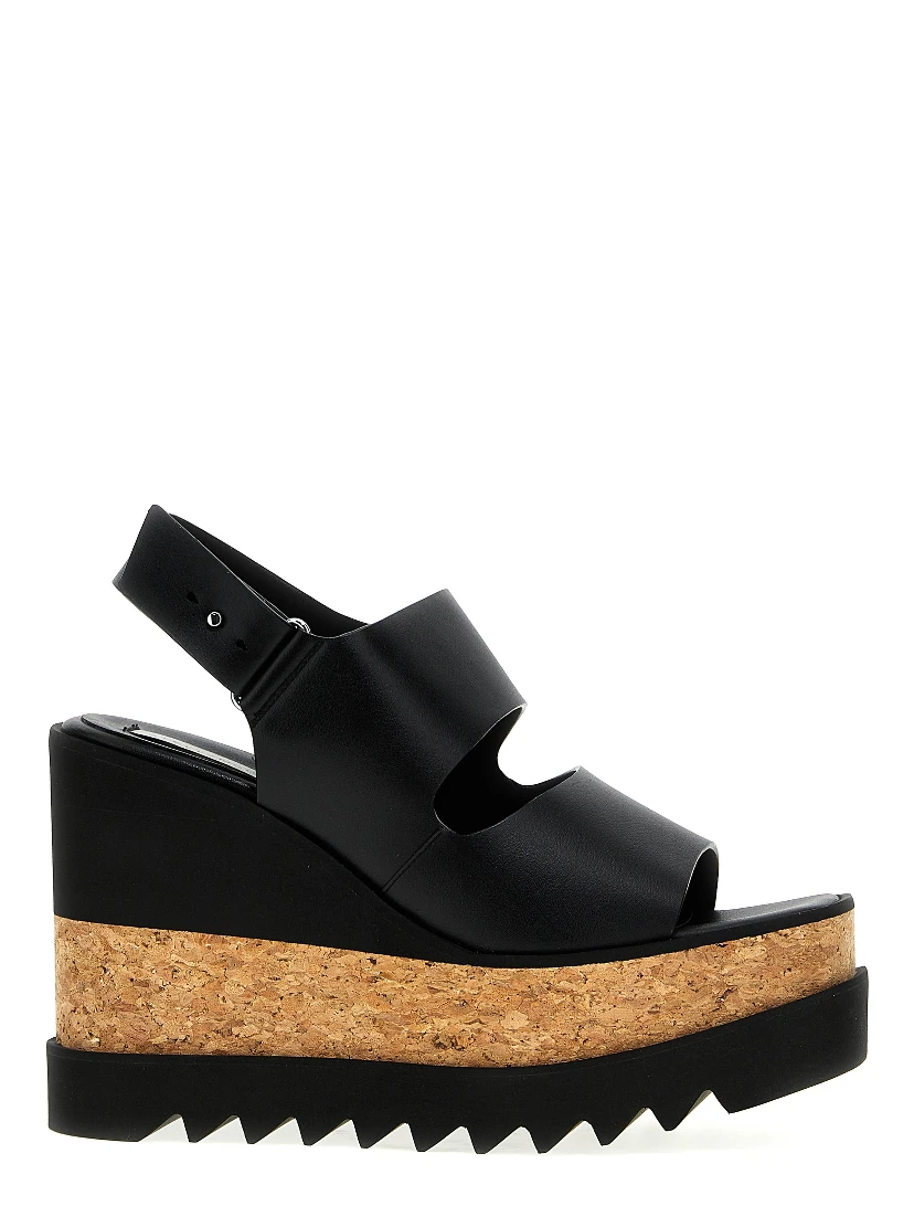 Black Polyester Wedge Sandals