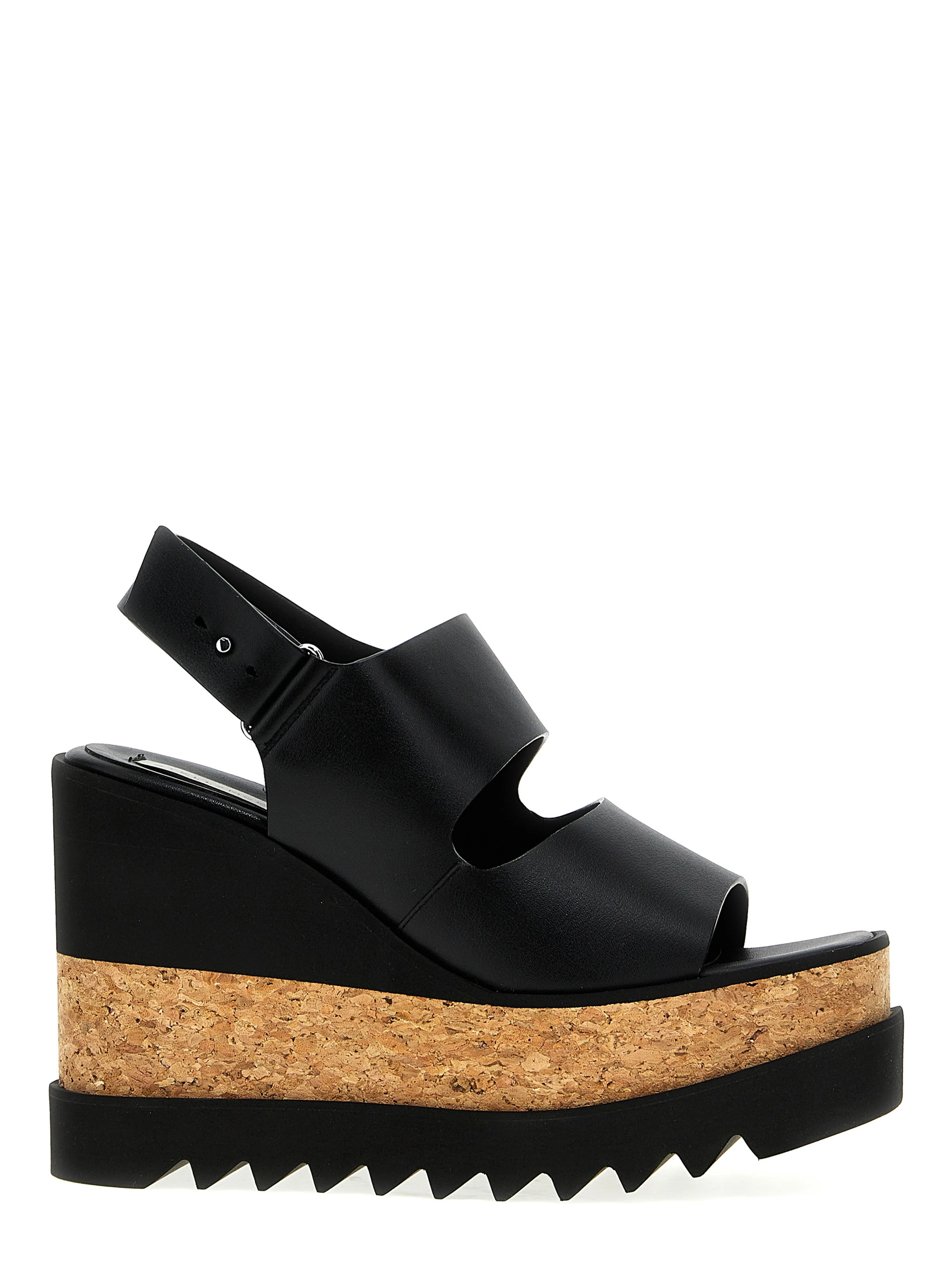 Black Polyester Wedge Sandals