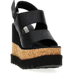 Black Polyester Wedge Sandals