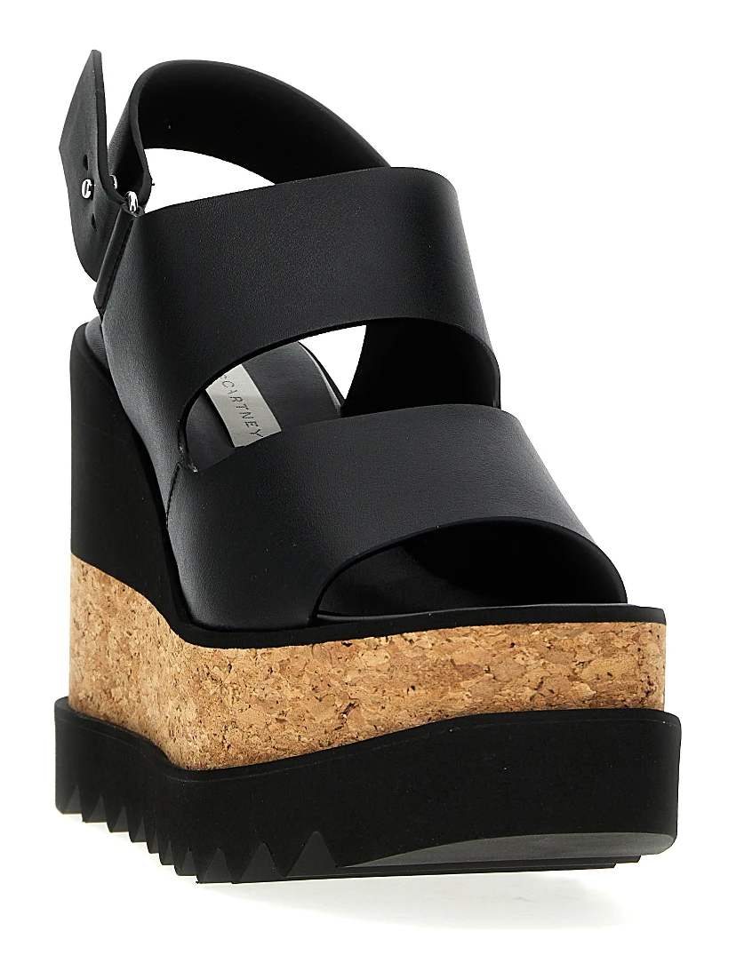 Black Polyester Wedge Sandals