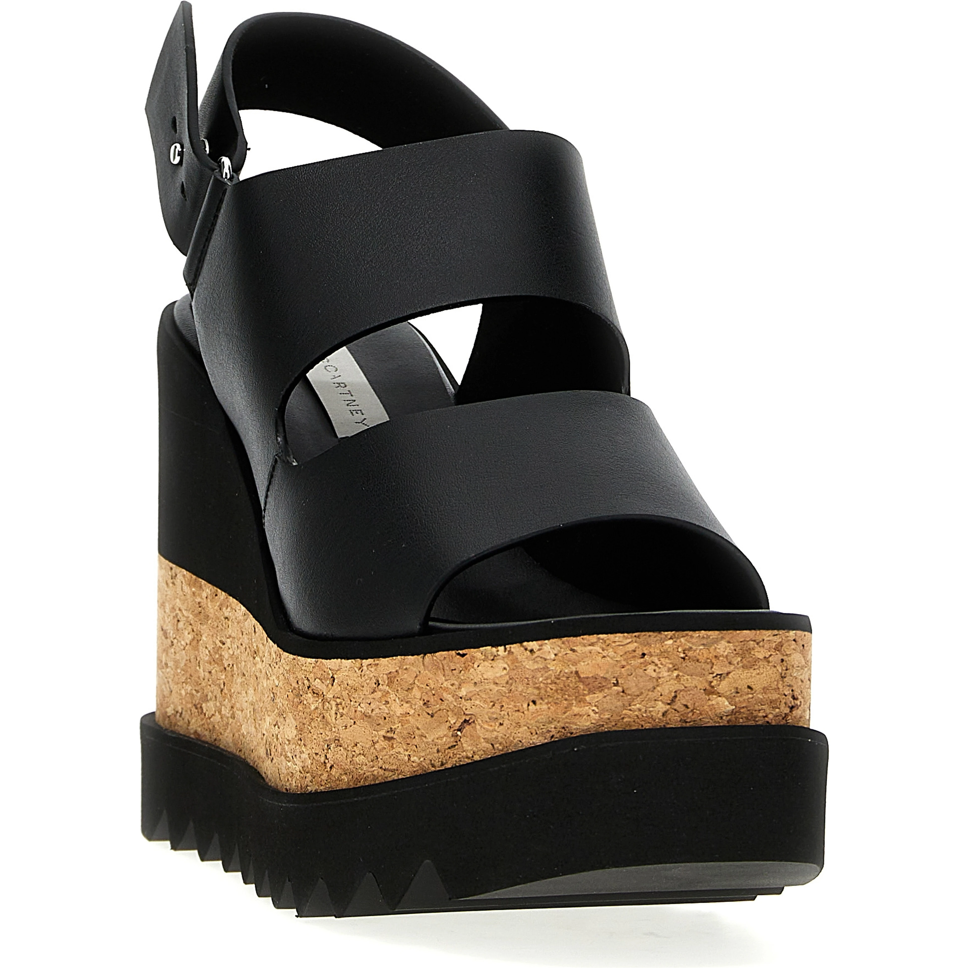Black Polyester Wedge Sandals