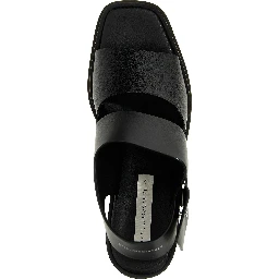 Black Polyester Wedge Sandals