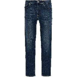Blue Cotton Straight-Leg Jeans