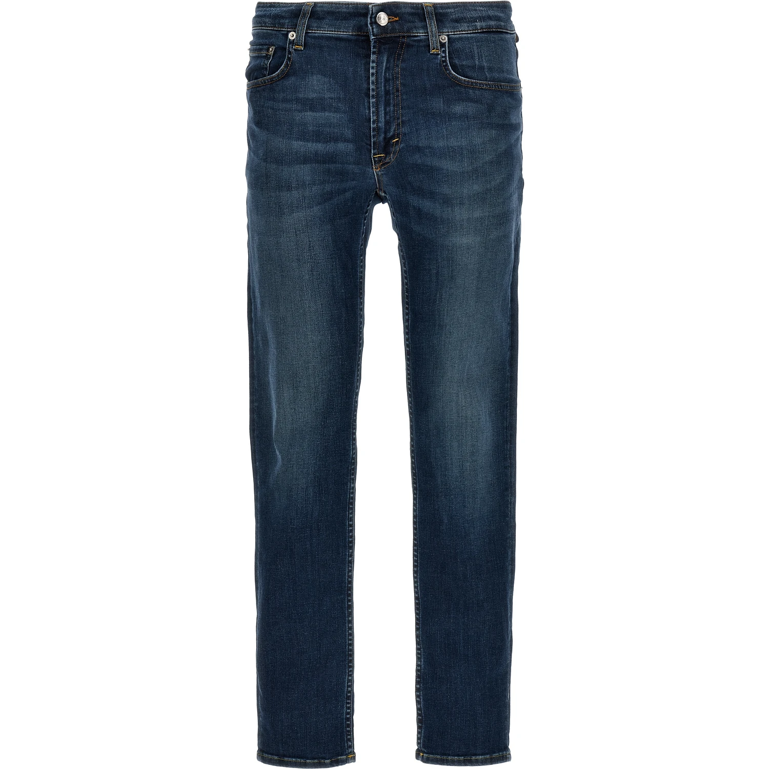 Blue Cotton Straight-Leg Jeans