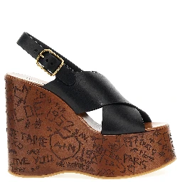 Black Calfskin Wedge Sandals