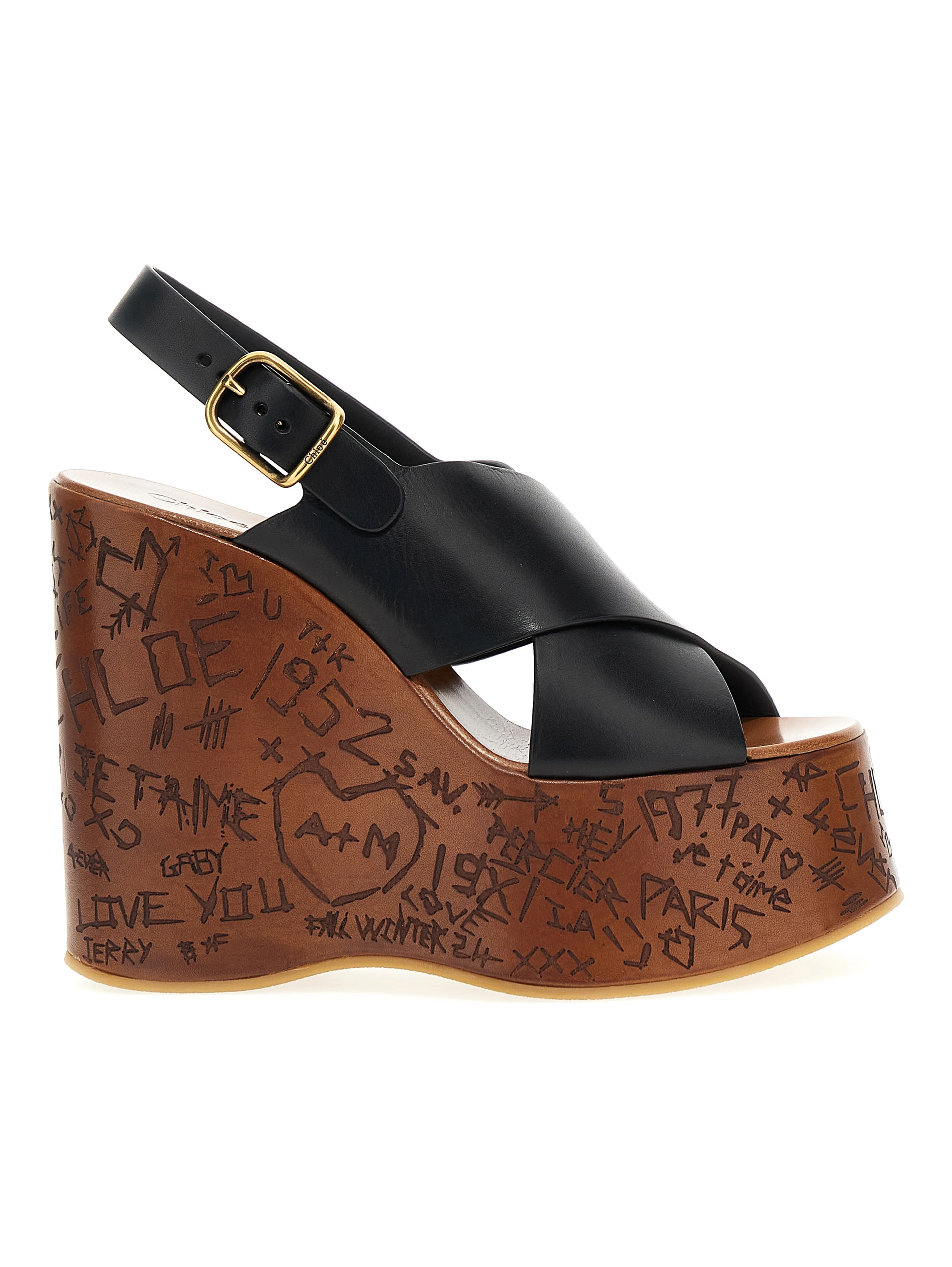 Black Calfskin Wedge Sandals