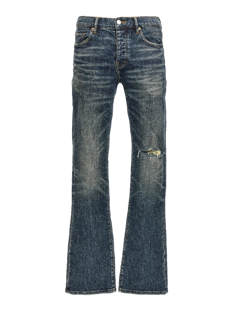 Blue Cotton Flared Jeans