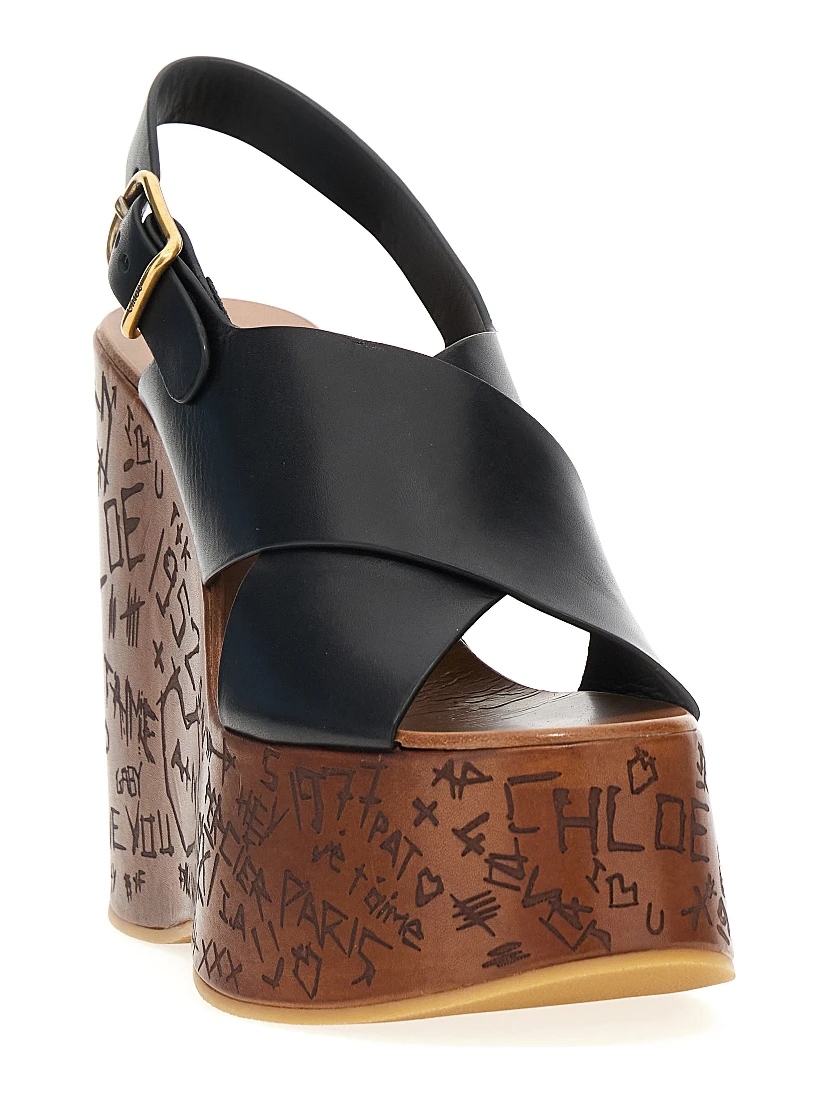 Black Calfskin Wedge Sandals