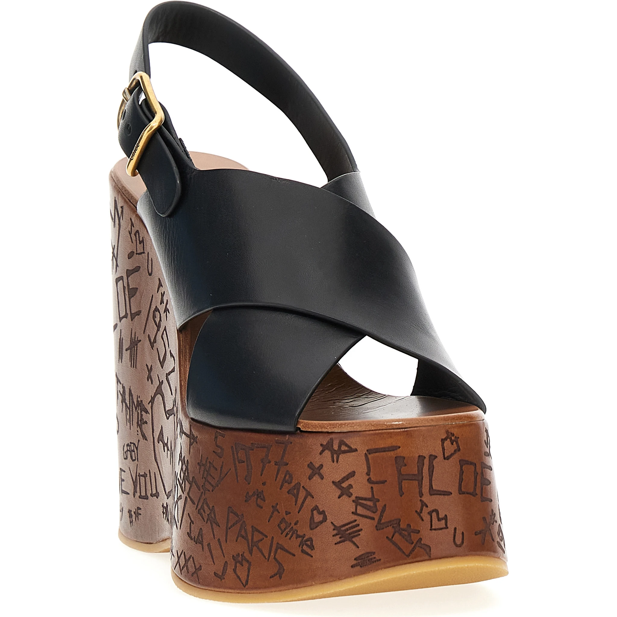 Black Calfskin Wedge Sandals