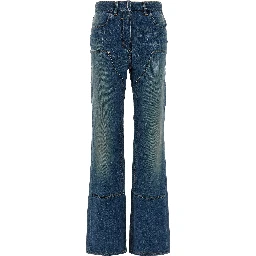 Blue Cotton Flared Jeans