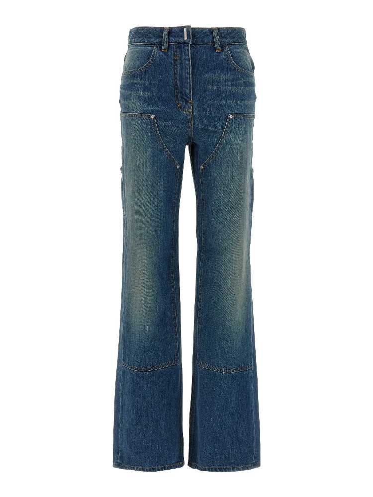 Blue Cotton Flared Jeans
