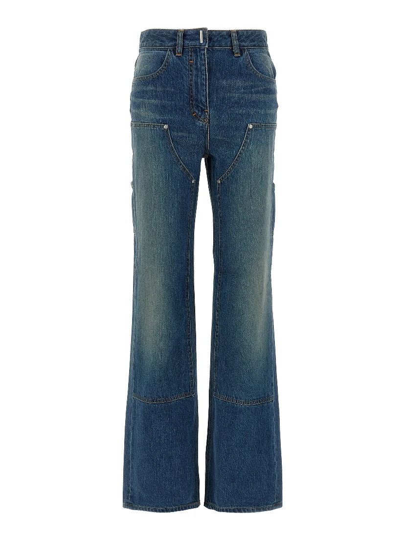 Blue Cotton Flared Jeans