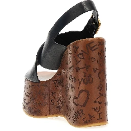 Black Calfskin Wedge Sandals