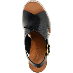 Black Calfskin Wedge Sandals