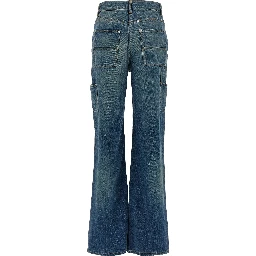 Blue Cotton Flared Jeans