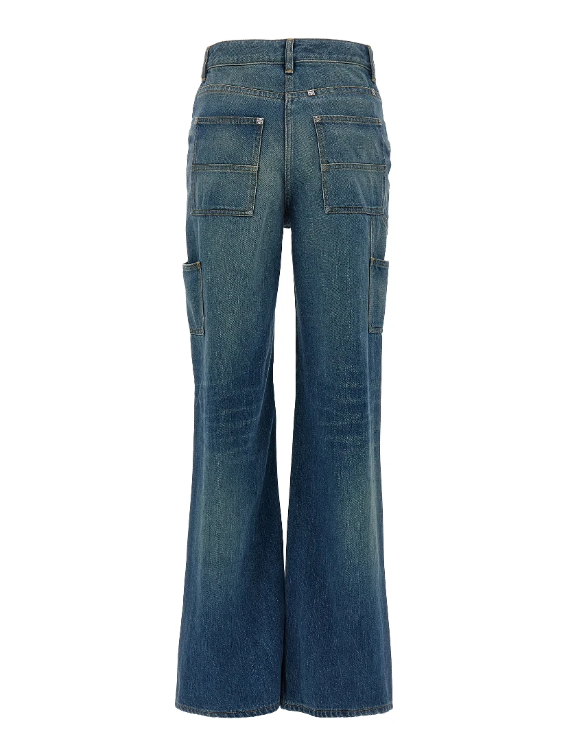 Blue Cotton Flared Jeans