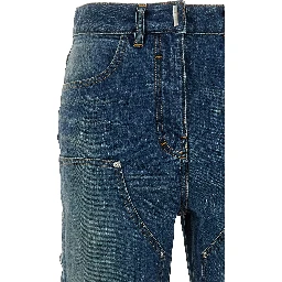Blue Cotton Flared Jeans